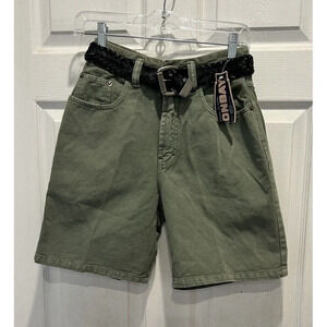 VTG NWT Union Bay‎ Shorts Juniors 5/6 Green Denim High Waist Mom Belt Deadstock